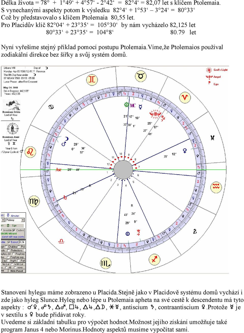 Víme,že Ptolemaios používal zodiakální direkce bez šířky a svůj systém domů. Stanovení hylegu máme zobrazeno u Placida.Stejně jako v Placidově systému domů vychází i zde jako hyleg Slunce.