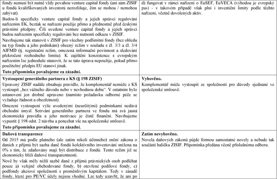Čili uvedené venture capital fondy a jejich správci budou nařízením specificky regulováni bez nutnosti odkazu v ZISIF.