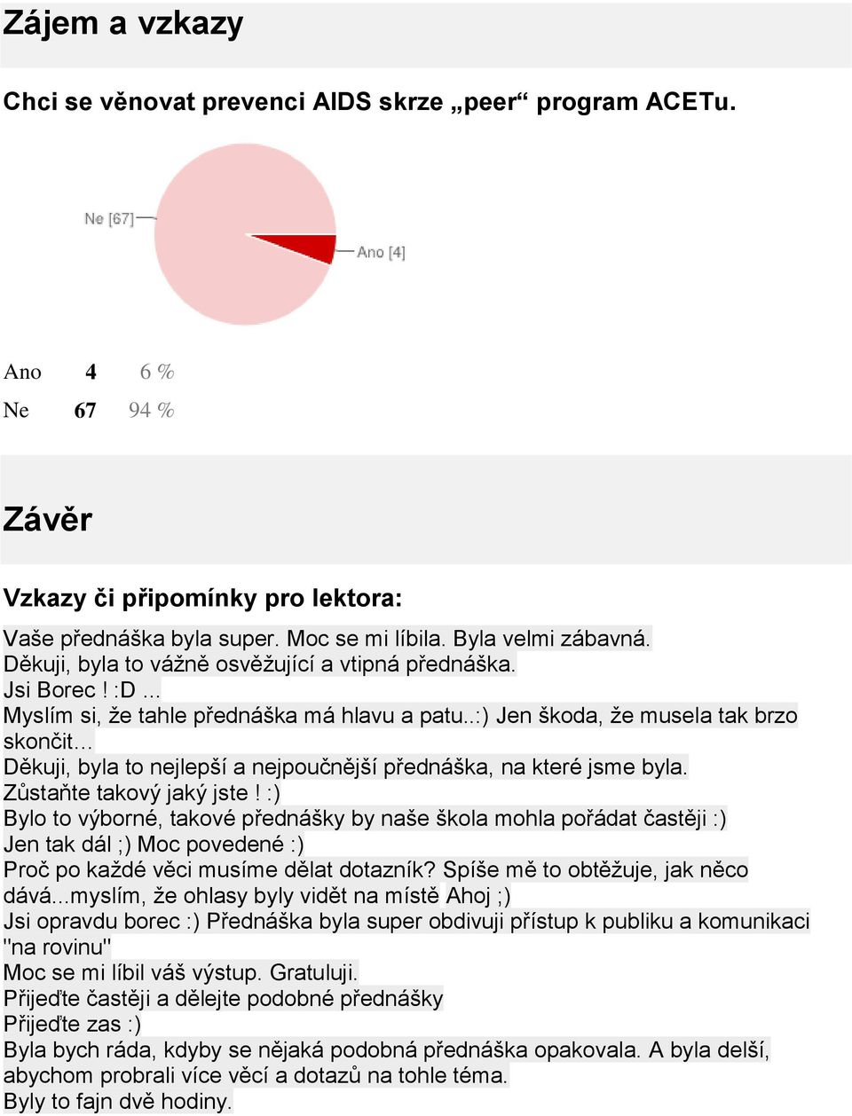 .:) Jen škoda, že musela tak brzo skončit Děkuji, byla to nejlepší a nejpoučnější přednáška, na které jsme byla. Zůstaňte takový jaký jste!