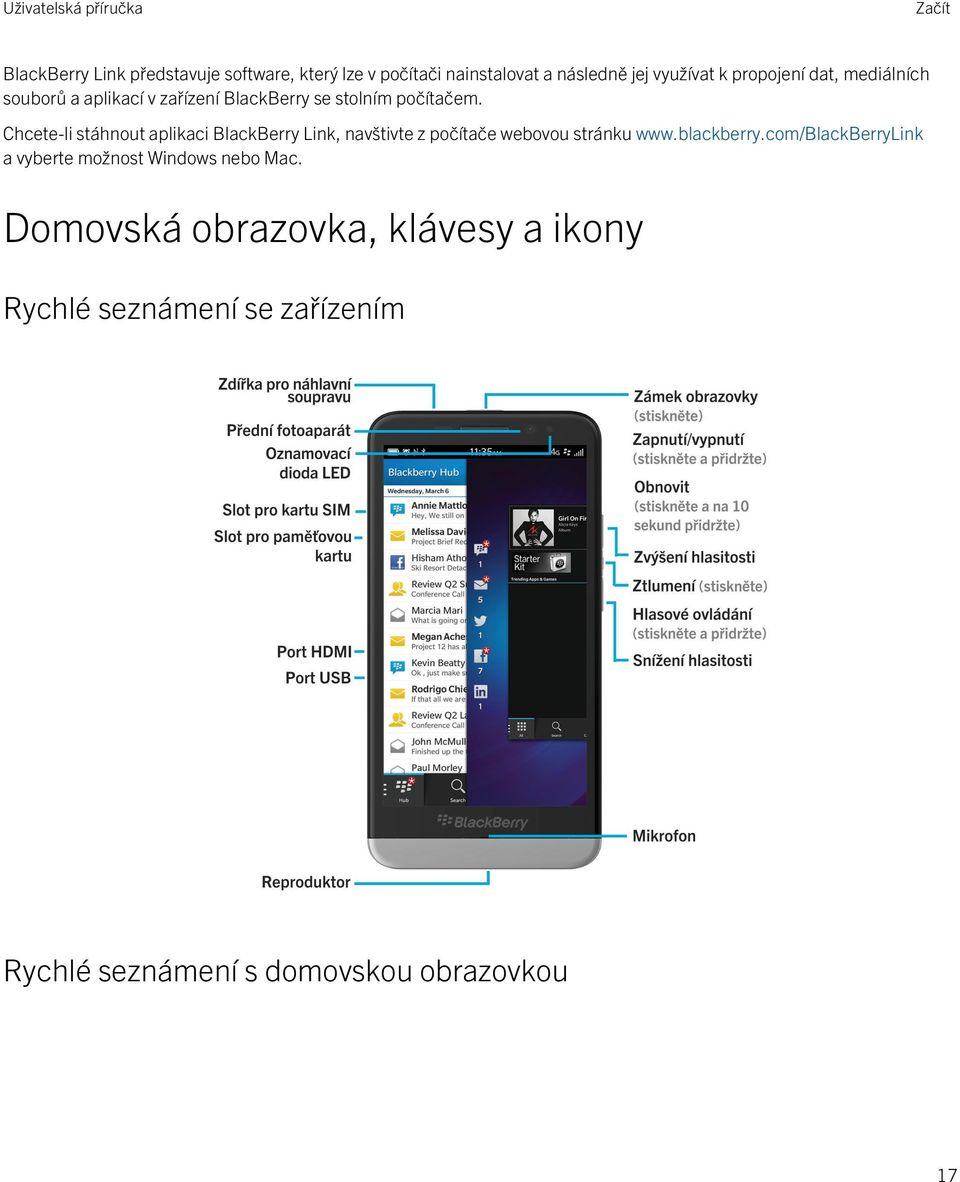 Chcete-li stáhnout aplikaci BlackBerry Link, navštivte z počítače webovou stránku www.blackberry.