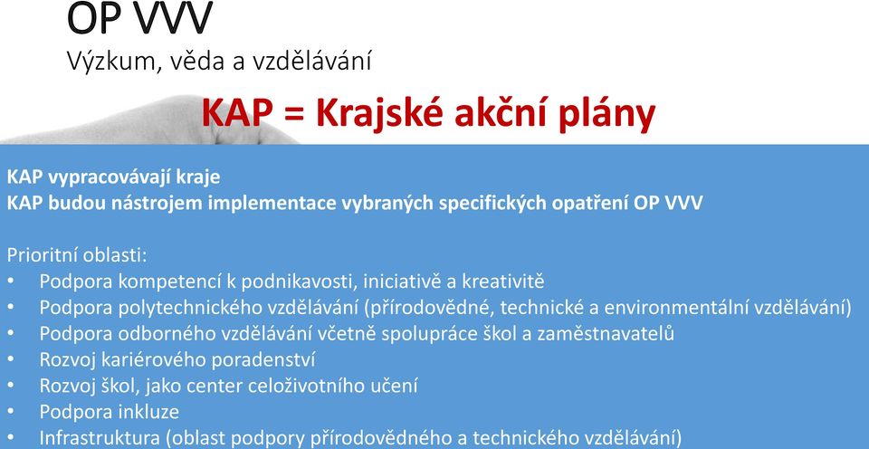 škol, jako center celoživotního učení Podpora inkluze Infrastruktura (oblast podpory přírodovědného a technického vzdělávání) OP VVV