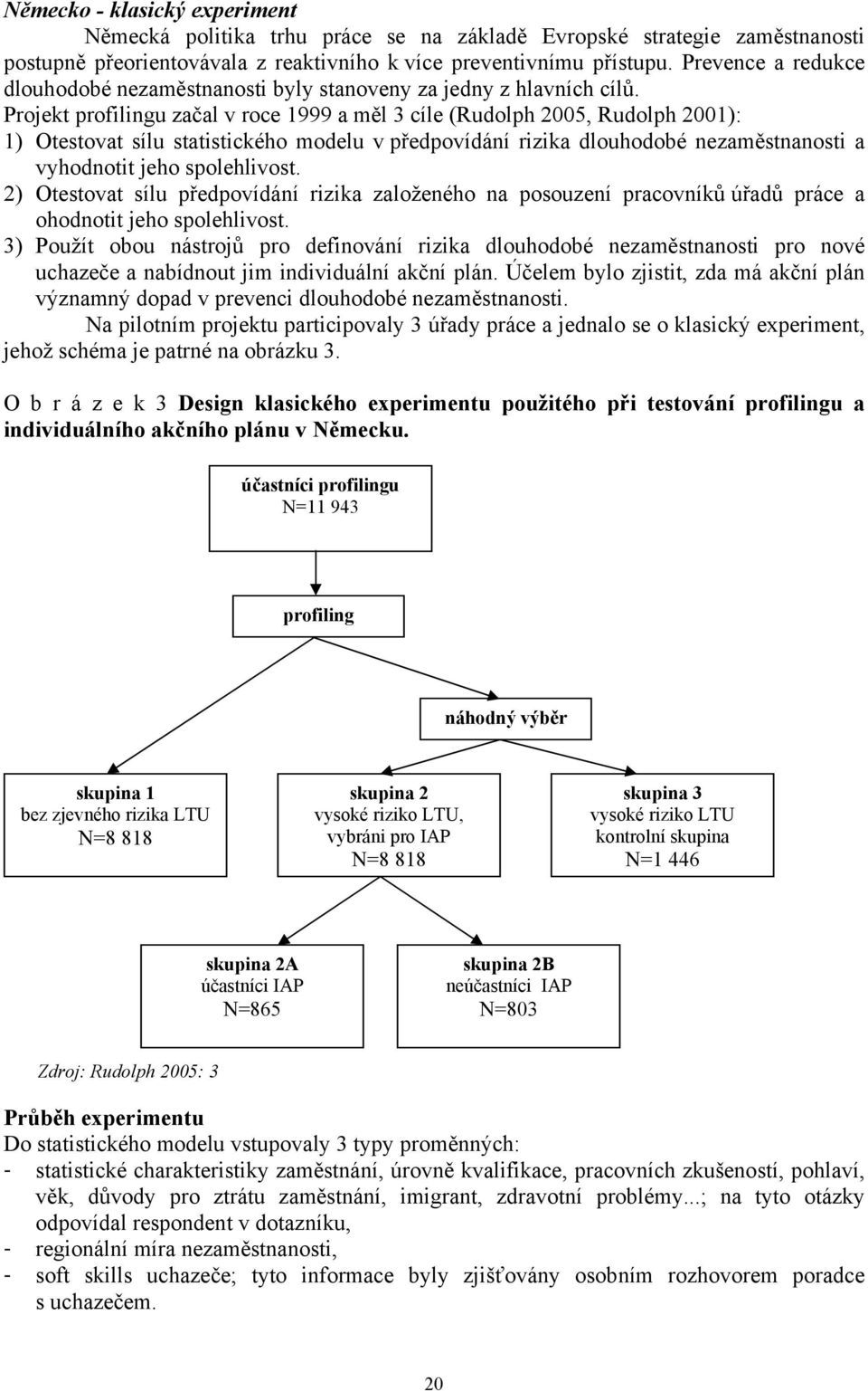 Projekt profilingu začal v roce 1999 a měl 3 cíle (Rudolph 2005, Rudolph 2001): 1) Otestovat sílu statistického modelu v předpovídání rizika dlouhodobé nezaměstnanosti a vyhodnotit jeho spolehlivost.