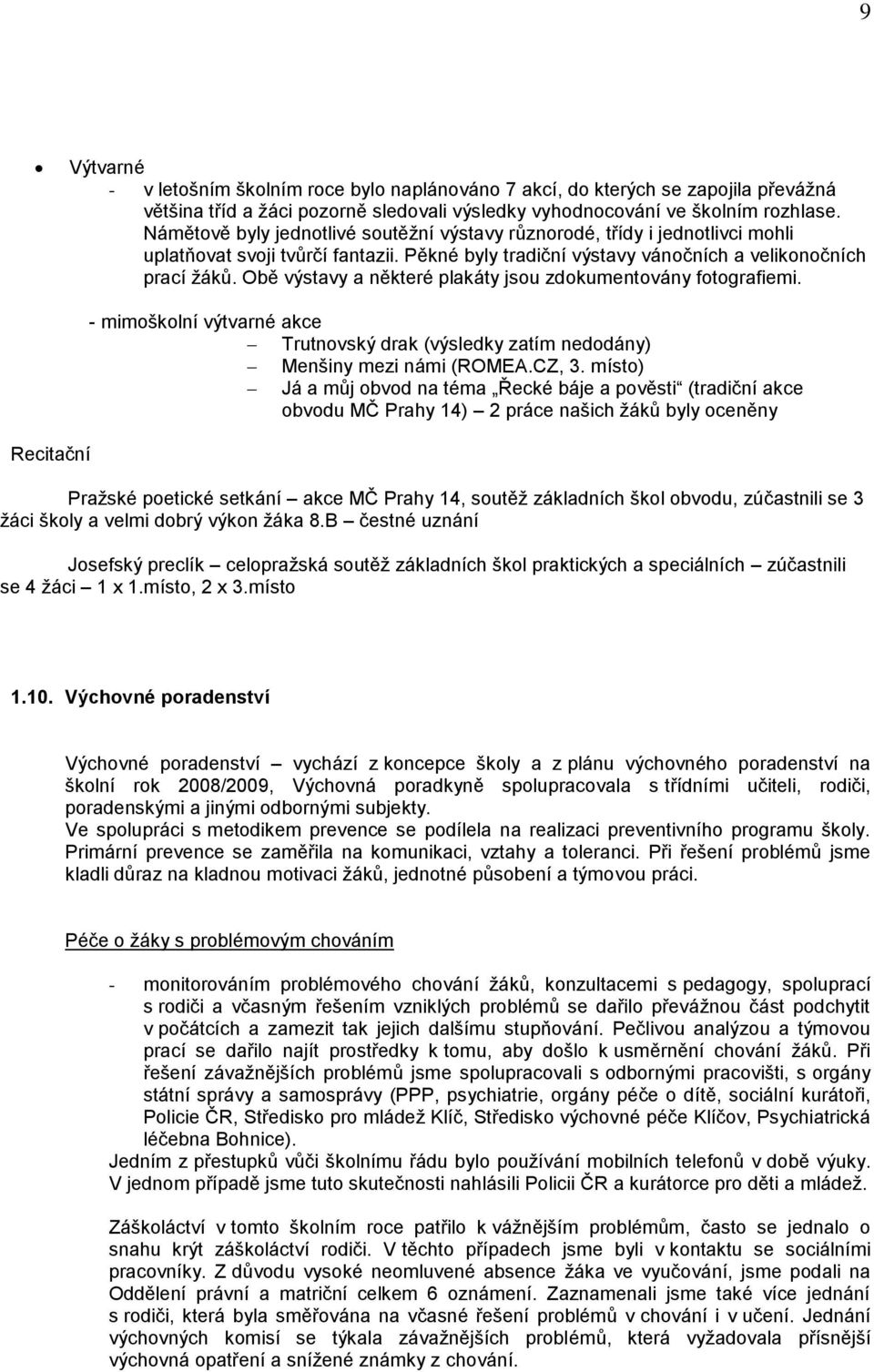 Obě výstavy a některé plakáty jsou zdokumentovány fotografiemi. Recitační - mimoškolní výtvarné akce Trutnovský drak (výsledky zatím nedodány) Menšiny mezi námi (ROMEA.CZ, 3.