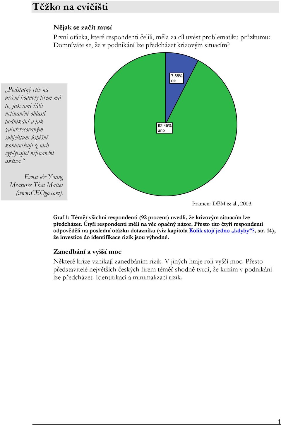 92,45% ano 7,55% ne Ernst & Young Measures That Matter (www.ceogo.com). Graf 1: Téměř všichni respondenti (92 procent) uvedli, že krizovým situacím lze předcházet.