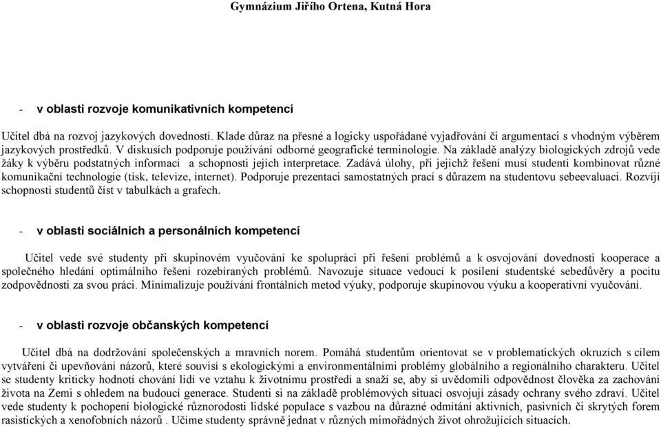 Na základě analýzy biologických zdrojů vede žáky k výběru podstatných informací a schopnosti jejich interpretace.