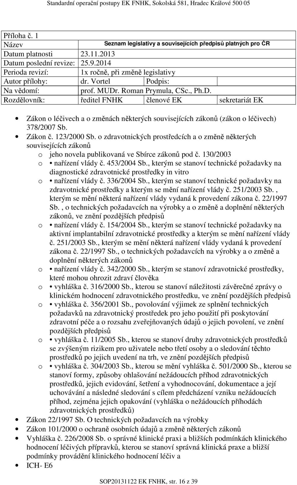 o zdravotnických prostředcích a o změně některých souvisejících zákonů o jeho novela publikovaná ve Sbírce zákonů pod č. 130/2003 o nařízení vlády č. 453/2004 Sb.