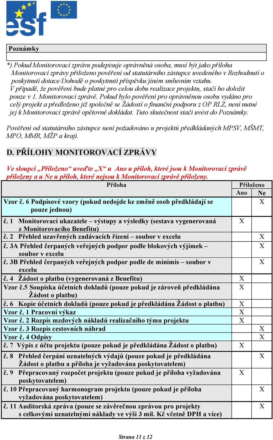 Pokud bylo pověření pro oprávněnou osobu vydáno pro celý projekt a předloženo již společně se Žádostí o finanční podporu z OP RLZ, není nutné jej k Monitorovací zprávě opětovně dokládat.