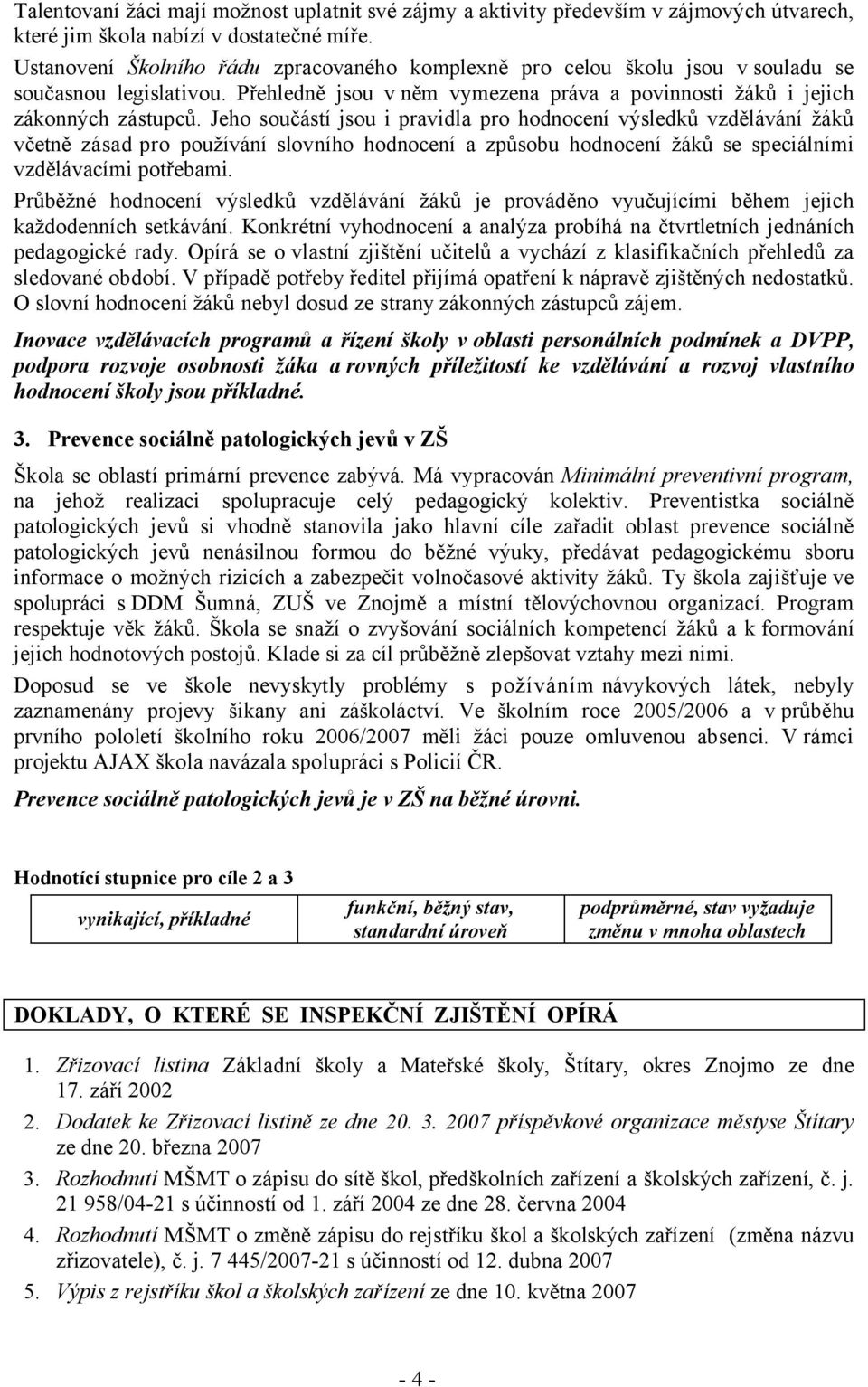 Jeho součástí jsou i pravidla pro hodnocení výsledků vzdělávání žáků včetně zásad pro používání slovního hodnocení a způsobu hodnocení žáků se speciálními vzdělávacími potřebami.