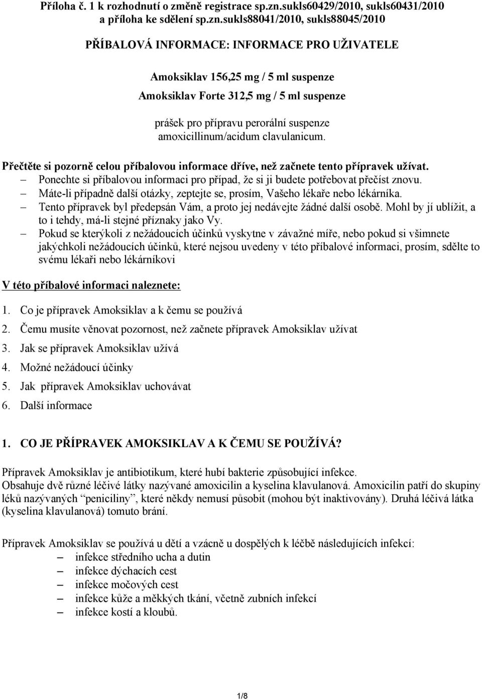 sukls88041/2010, sukls88045/2010 PŘÍBALOVÁ INFORMACE: INFORMACE PRO UŽIVATELE Amoksiklav 156,25 mg / 5 ml suspenze Amoksiklav Forte 312,5 mg / 5 ml suspenze prášek pro přípravu perorální suspenze