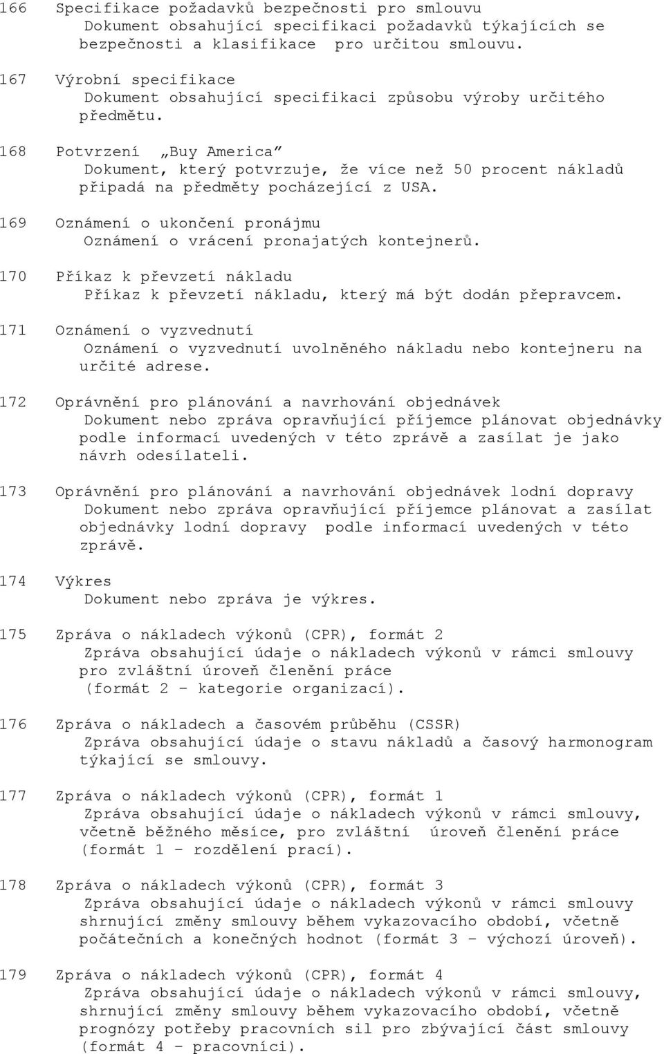 168 Potvrzení Buy America Dokument, který potvrzuje, že více než 50 procent nákladů připadá na předměty pocházející z USA. 169 Oznámení o ukončení pronájmu Oznámení o vrácení pronajatých kontejnerů.