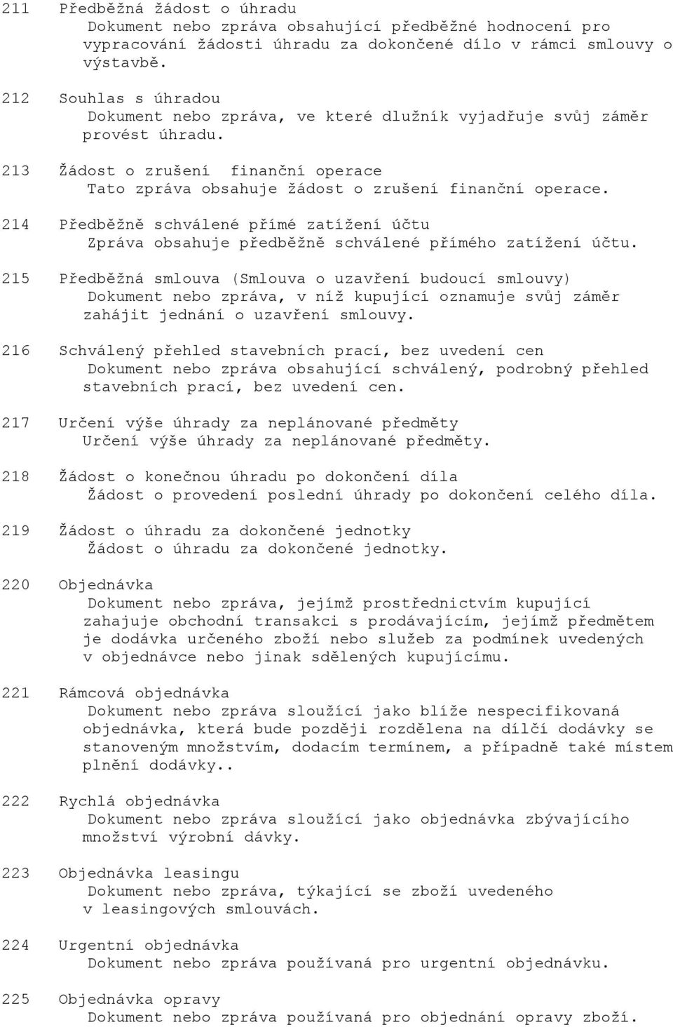 214 Předběžně schválené přímé zatížení účtu Zpráva obsahuje předběžně schválené přímého zatížení účtu.