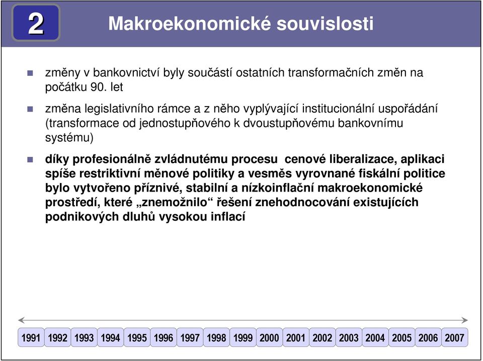 profesionálně zvládnutému procesu cenové liberalizace, aplikaci spíše restriktivní měnové politiky a vesměs vyrovnané fiskální politice bylo vytvořeno příznivé,