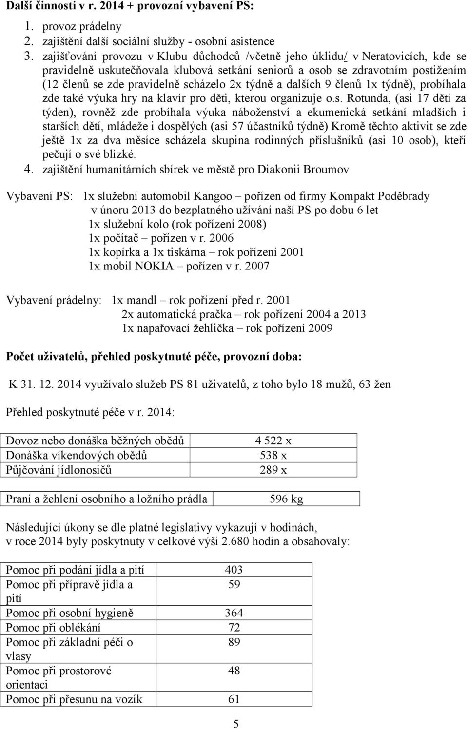 2x týdně a dalších 9 členů 1x týdně), probíhala zde také výuka hry na klavír pro děti, kterou organizuje o.s.