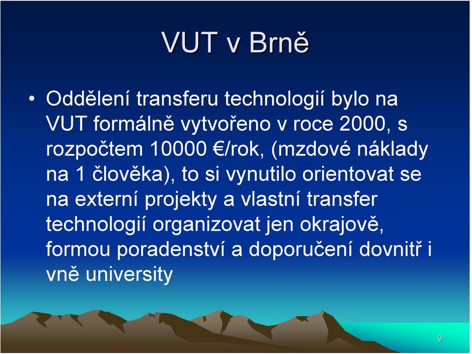 vynutilo orientovat se na externí projekty a vlastní transfer technologií