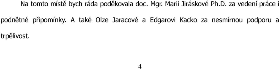 za vedení práce i podnětné připomínky.