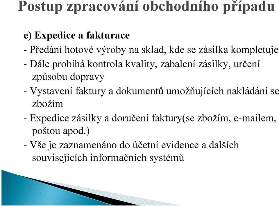 faktury a dokumentů umožňujících nakládání se zbožím - Expedice zásilky a doručení faktury(se zbožím,