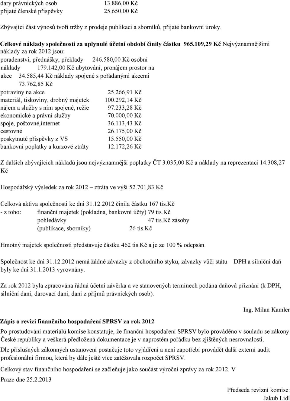 142,00 Kč ubytování, pronájem prostor na akce 34.585,44 Kč náklady spojené s pořádanými akcemi 73.762,85 Kč potraviny na akce 25.266,91 Kč materiál, tiskoviny, drobný majetek 100.