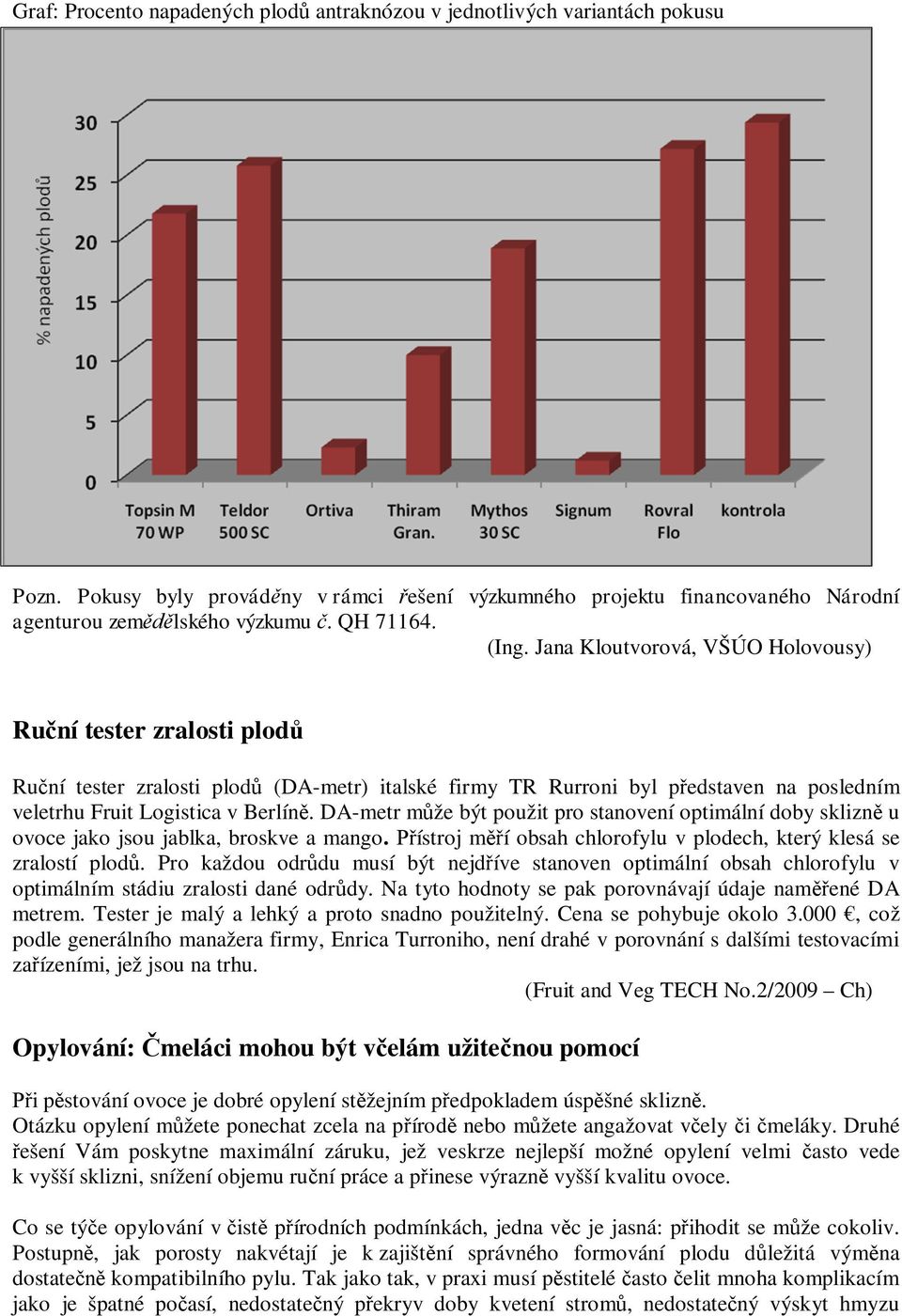 DA-metr m že být použit pro stanovení optimální doby sklizn u ovoce jako jsou jablka, broskve a mango. ístroj m í obsah chlorofylu v plodech, který klesá se zralostí plod.