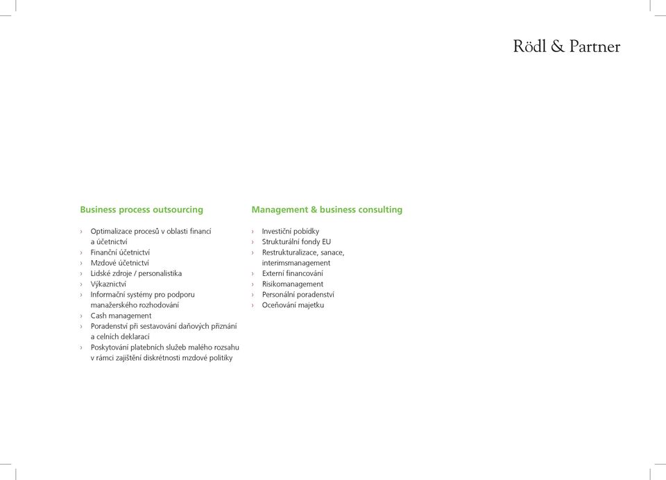 celních deklarací Poskytování platebních služeb malého rozsahu v rámci zajištìní diskrétnosti mzdové politiky Management & business consulting