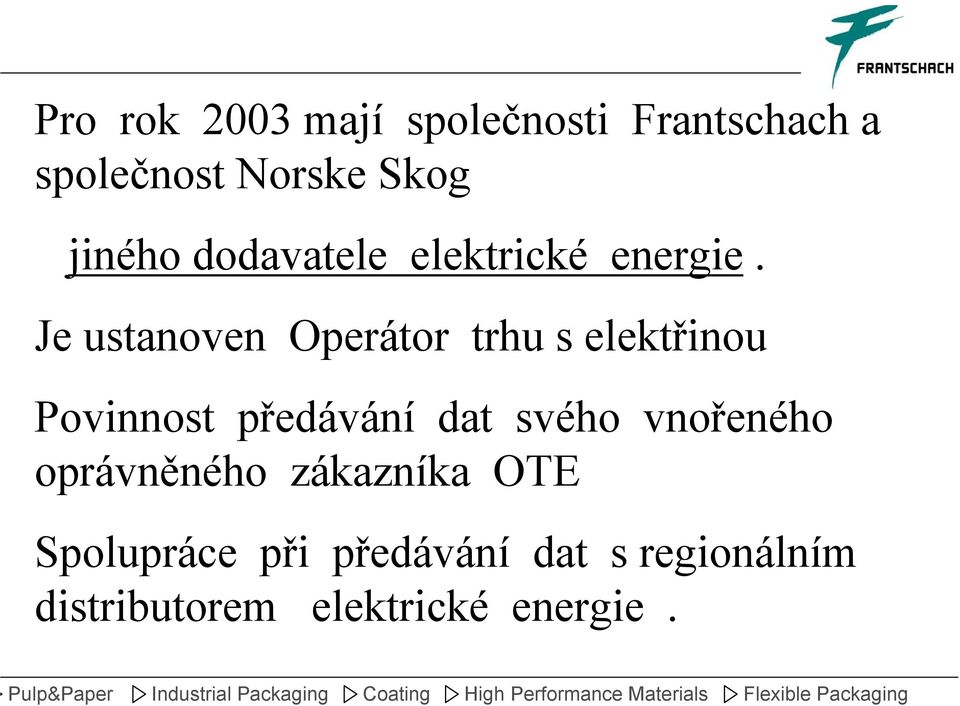 Je ustanoven Operátor trhu s elektřinou Povinnost předávání dat svého