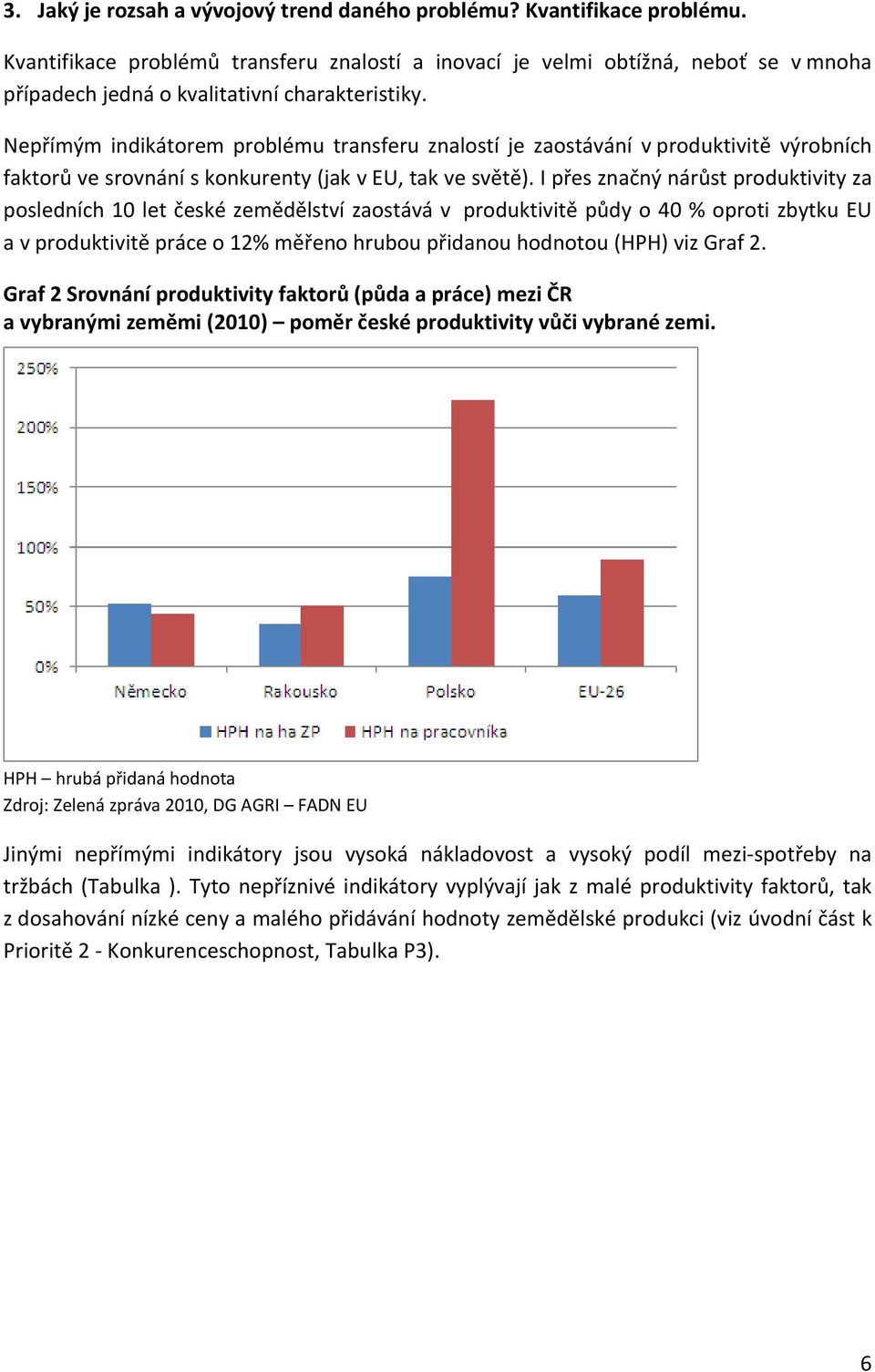 Nepřímým indikátorem problému transferu znalostí je zaostávání v produktivitě výrobních faktorů ve srovnání s konkurenty (jak v EU, tak ve světě).