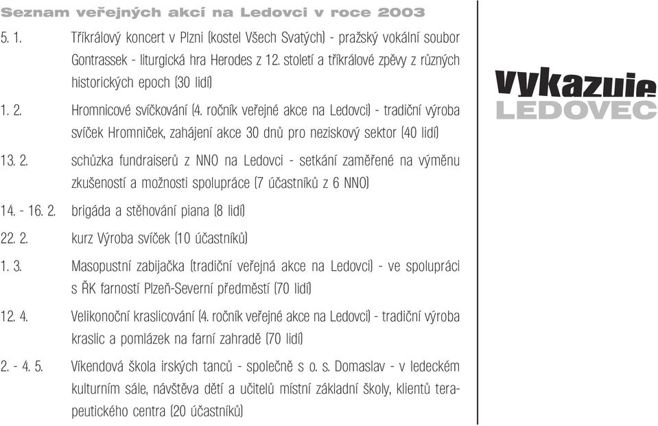 ročník veřejné akce na Ledovci) - tradiční výroba svíček Hromniček, zahájení akce 30 dnů pro neziskový sektor (40 lidí) 13. 2.