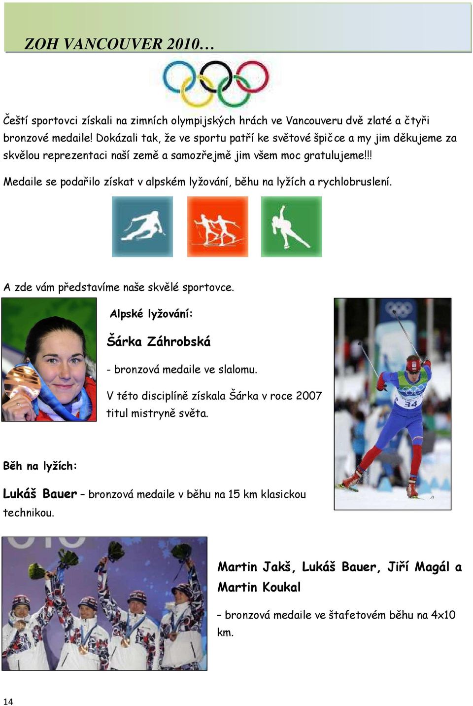 !! Medaile se podařilo získat v alpském lyžování, běhu na lyžích a rychlobruslení. A zde vám představíme naše skvělé sportovce.