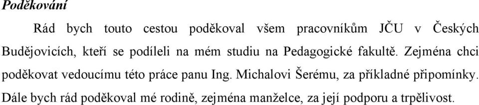 Zejména chci poděkovat vedoucímu této práce panu Ing.