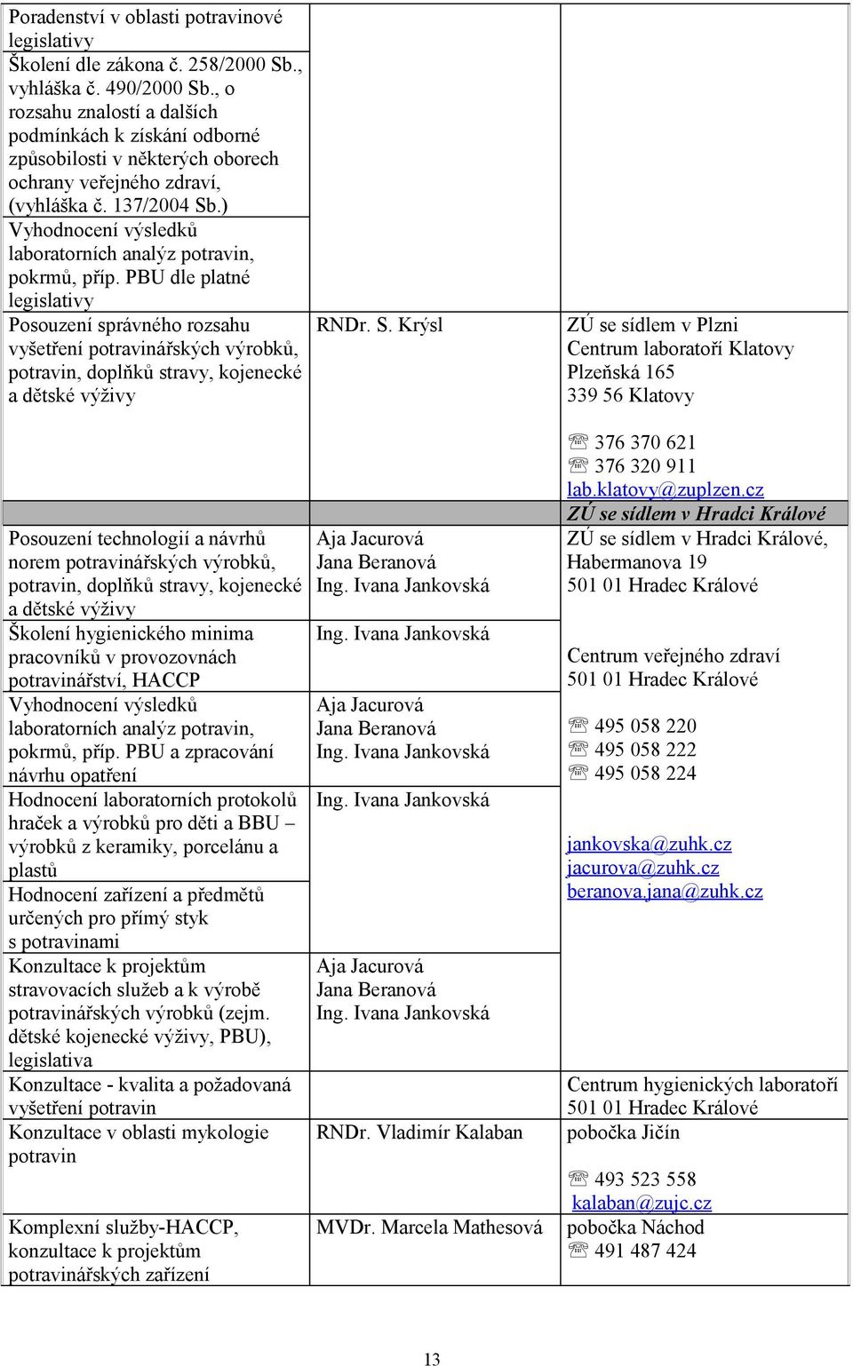 ) Vyhodnocení výsledků laboratorních analýz potravin, pokrmů, příp.