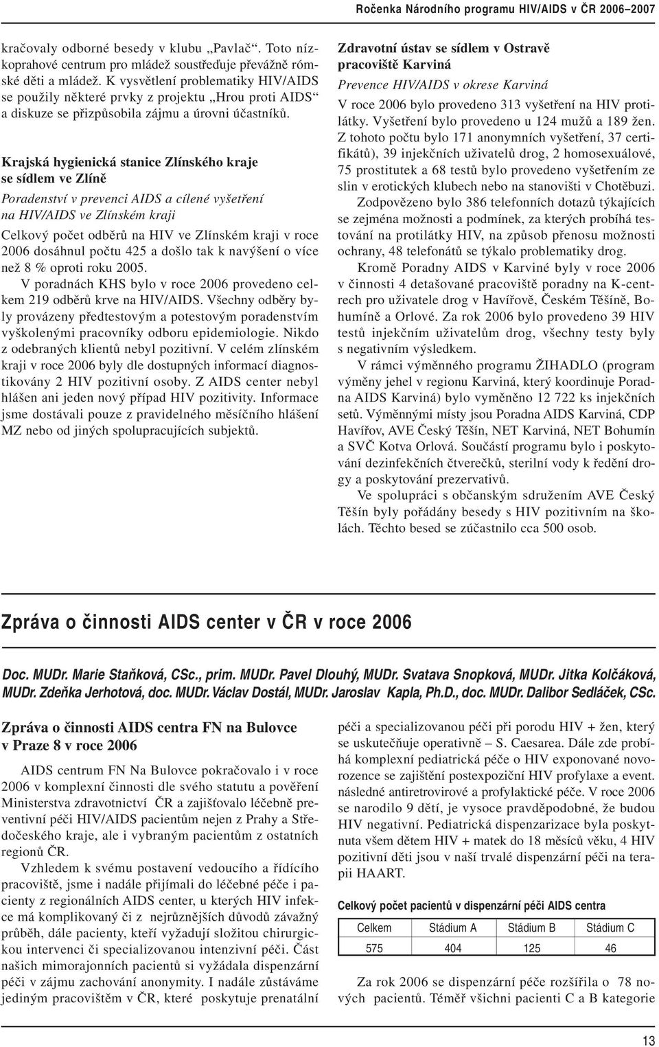 Krajská hygienická stanice Zlínského kraje se sídlem ve Zlíně Poradenství v prevenci AIDS a cílené vyšetření na HIV/AIDS ve Zlínském kraji Celkový počet odběrů na HIV ve Zlínském kraji v roce 2006