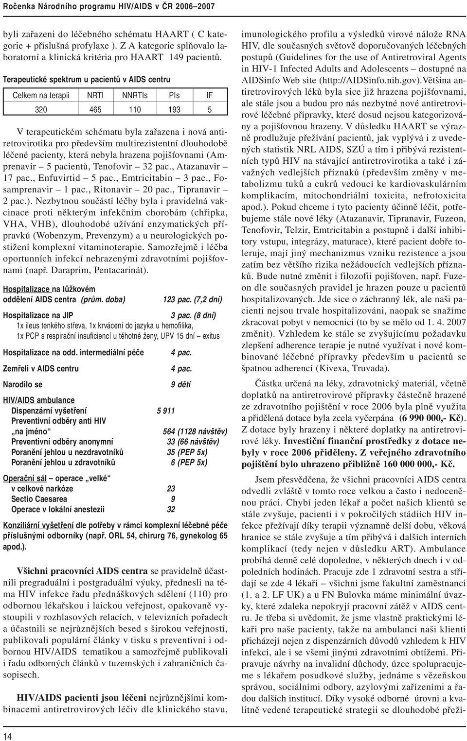 dlouhodobě léčené pacienty, která nebyla hrazena pojišťovnami (Amprenavir 5 pacientů, Tenofovir 32 pac., Atazanavir 17 pac., Enfuvirtid 5 pac., Emtricitabin 3 pac., Fosamprenavir 1 pac.