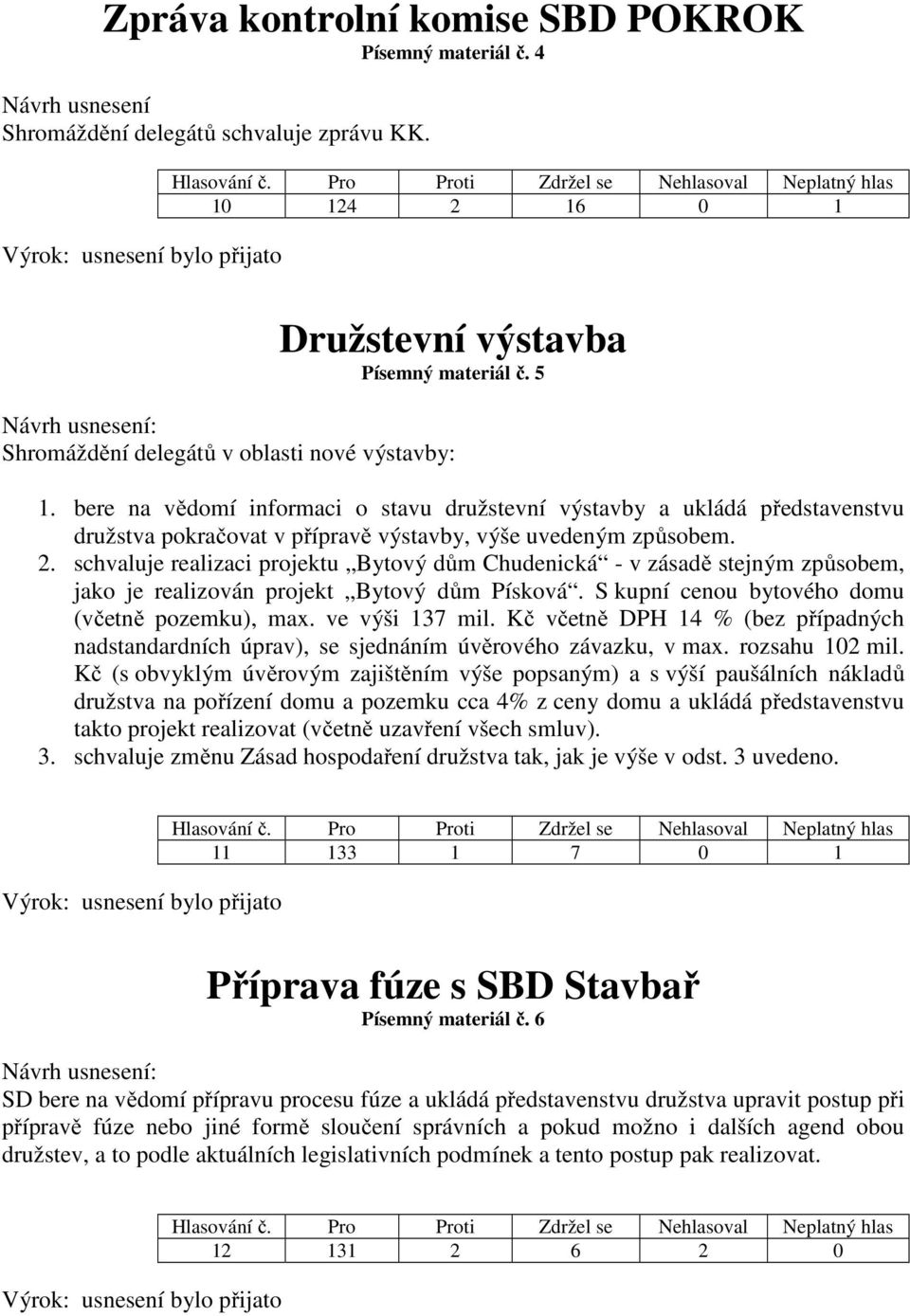 schvaluje realizaci projektu Bytový dům Chudenická - v zásadě stejným způsobem, jako je realizován projekt Bytový dům Písková. S kupní cenou bytového domu (včetně pozemku), max. ve výši 137 mil.