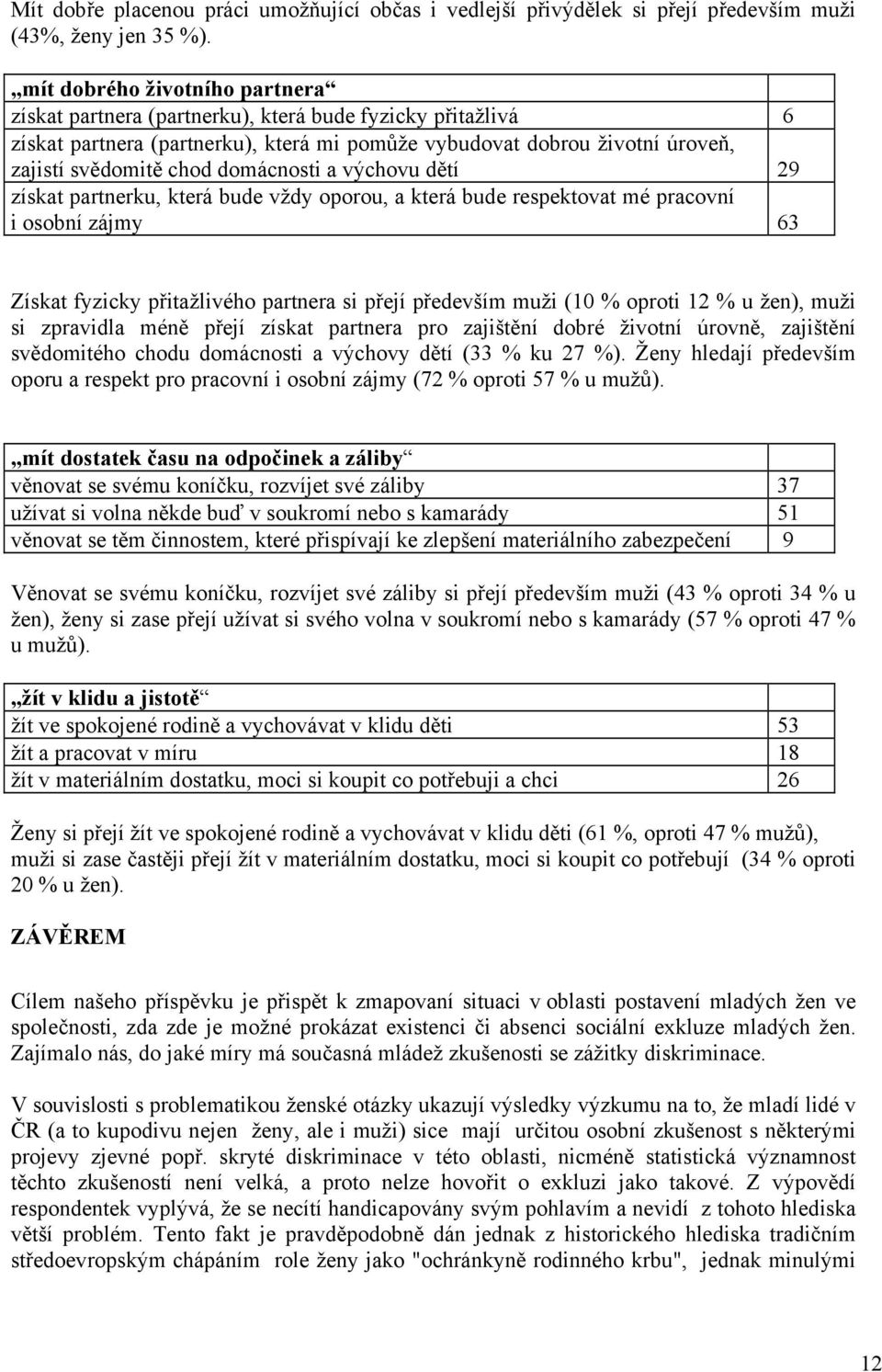 domácnosti a výchovu dětí 29 získat partnerku, která bude vždy oporou, a která bude respektovat mé pracovní i osobní zájmy 63 Získat fyzicky přitažlivého partnera si přejí především muži (10 % oproti
