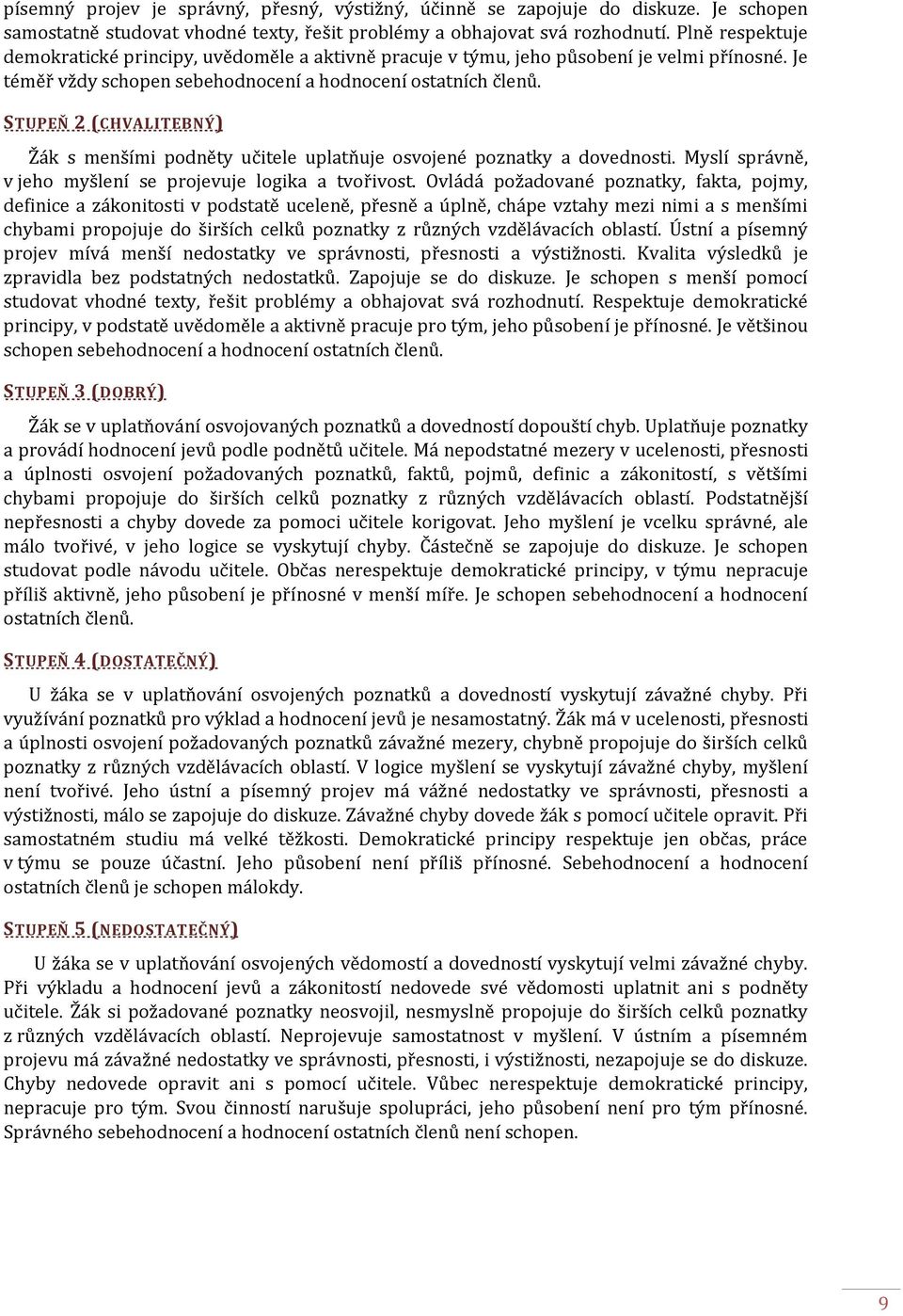 STUPEŇ 2 (CHVALITEBNÝ) Žák s menšími podněty učitele uplatňuje osvojené poznatky a dovednosti. Myslí správně, v jeho myšlení se projevuje logika a tvořivost.