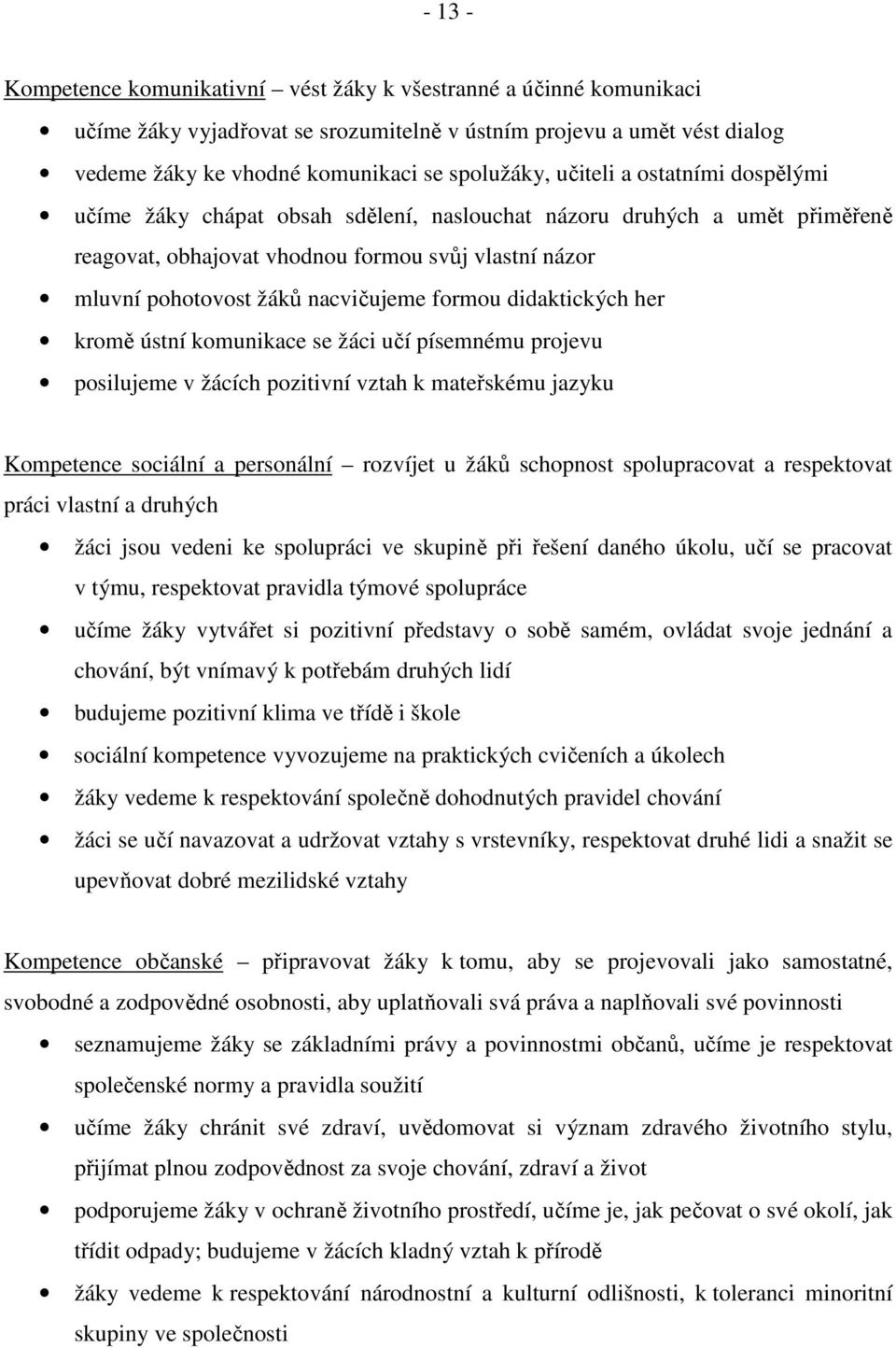 formou didaktických her kromě ústní komunikace se žáci učí písemnému projevu posilujeme v žácích pozitivní vztah k mateřskému jazyku Kompetence sociální a personální rozvíjet u žáků schopnost