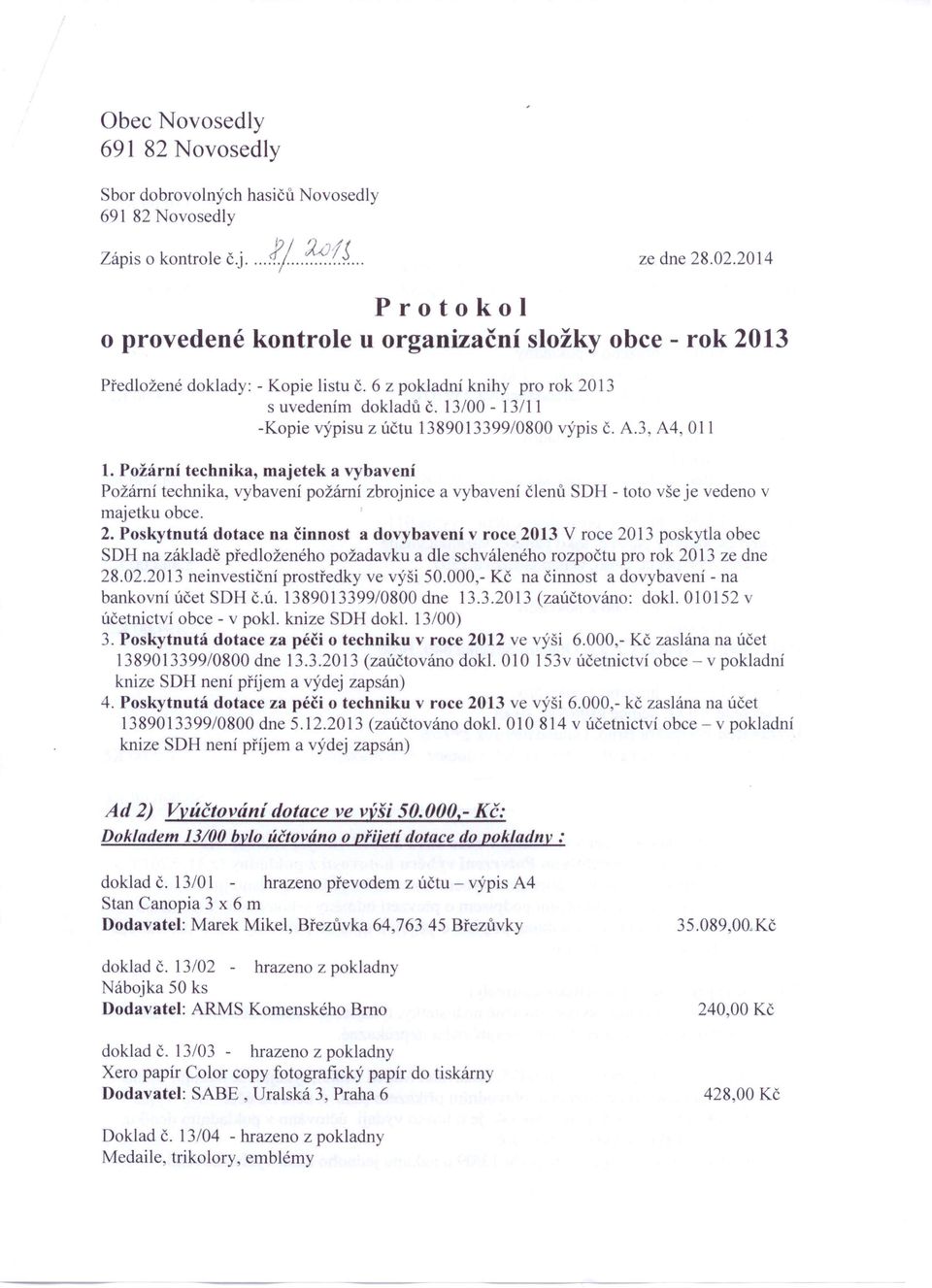 13/00-13/11 -Kopie výpisu z účtu 1389013399/0800 výpis č. A.3, A4, 011 1.