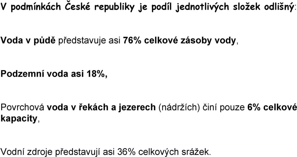 asi 18%, Povrchová voda v řekách a jezerech (nádržích) činí pouze