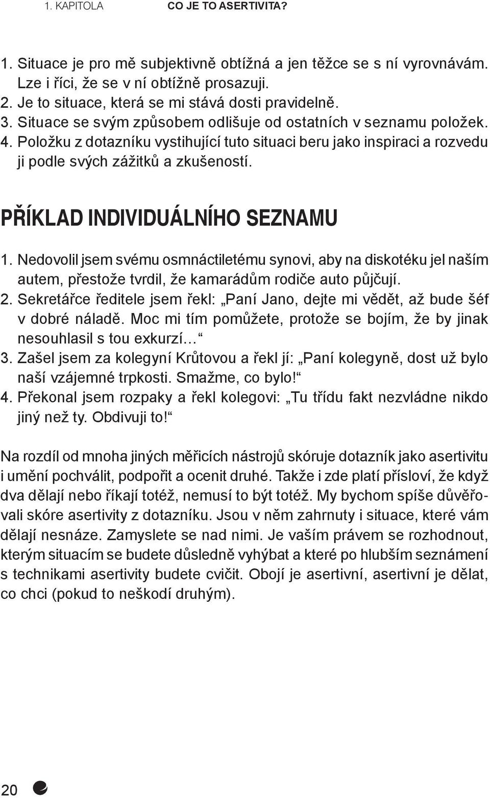 Položku z dotazníku vystihující tuto situaci beru jako inspiraci a rozvedu ji podle svých zážitků a zkušeností. PŘÍKLAD INDIVIDUÁLNÍHO SEZNAMU 1.