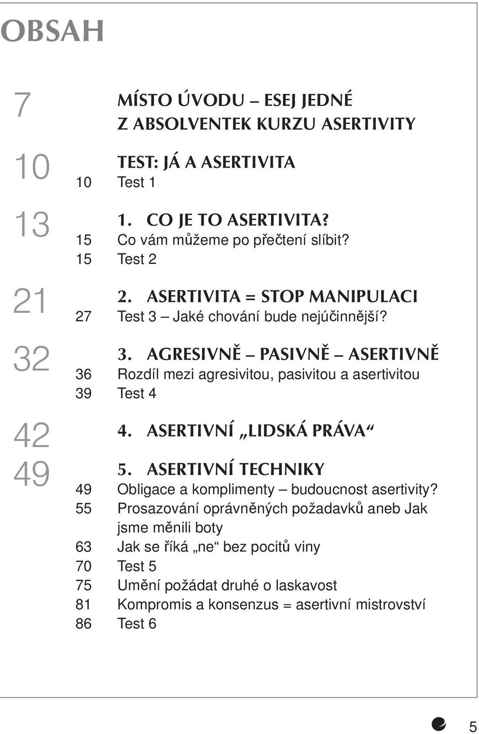 Jaké chování bude nejúčinnější? 3. AGRESIVNĚ PASIVNĚ ASERTIVNĚ 36 Rozdíl mezi agresivitou, pasivitou a asertivitou 39 Test 4 4. ASERTIVNÍ LIDSKÁ PRÁVA 5.