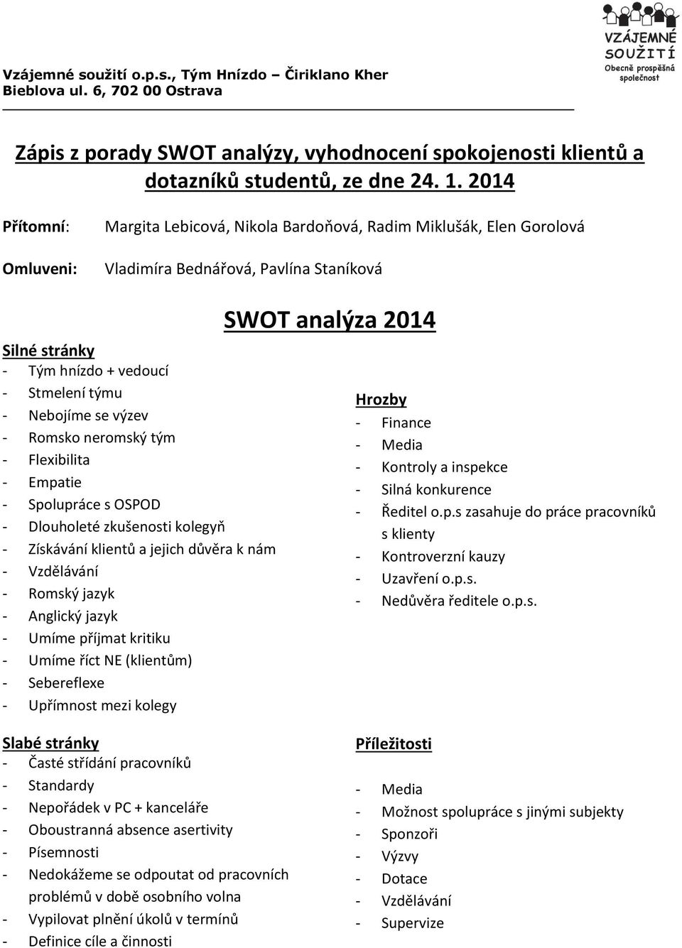 výzev - Romsko neromský tým - Flexibilita - Empatie - Spolupráce s OSPOD - Dlouholeté zkušenosti kolegyň - Získávání klientů a jejich důvěra k nám - Vzdělávání - Romský jazyk - Anglický jazyk - Umíme