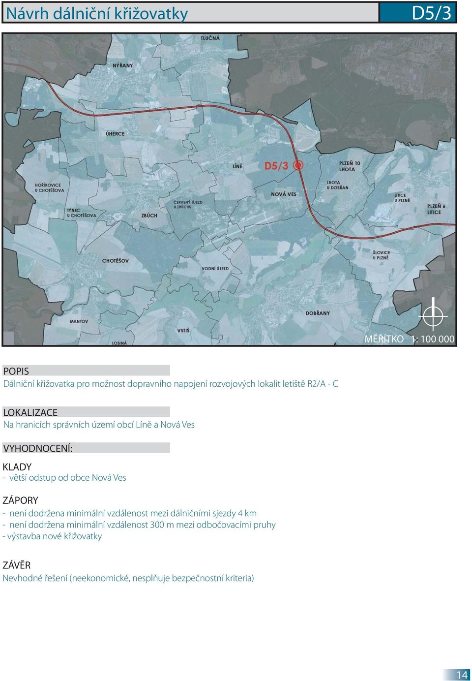 dodržena minimální vzdálenost mezi dálničními sjezdy 4 km - není dodržena minimální vzdálenost 300 m mezi