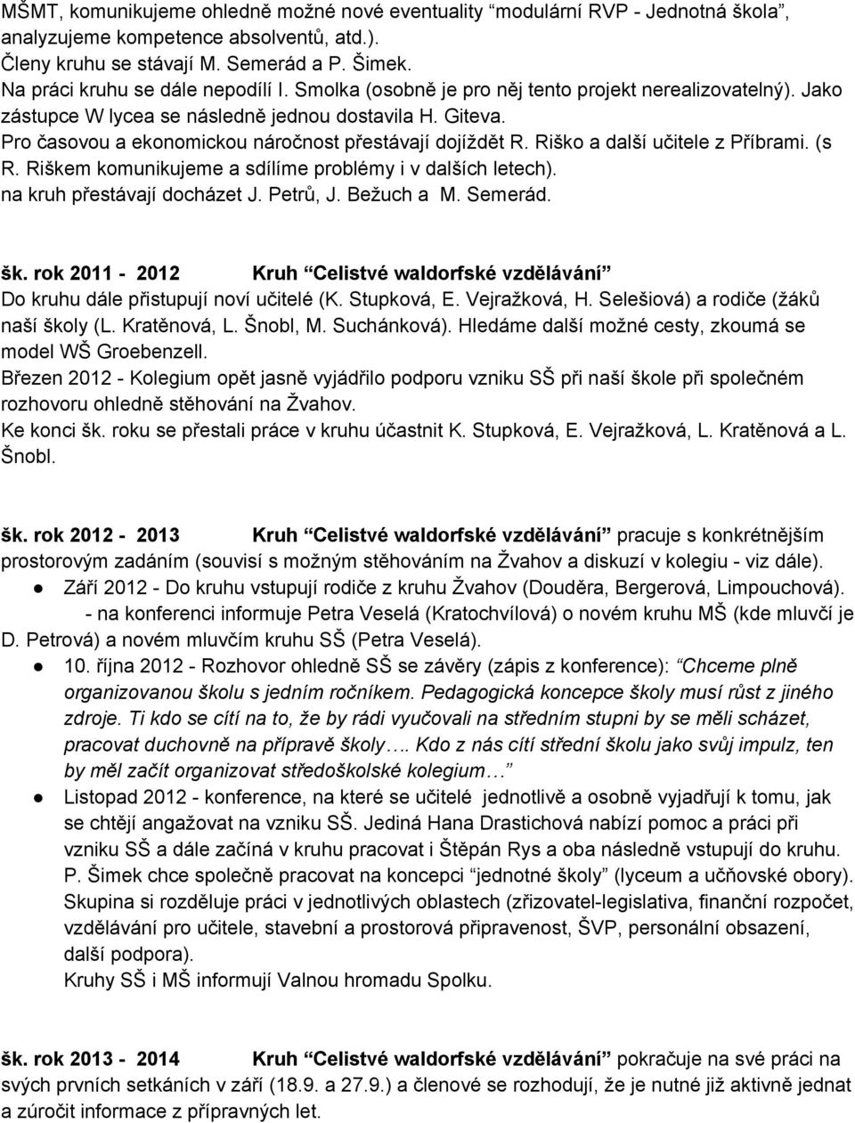 Pro časovou a ekonomickou náročnost přestávají dojíždět R. Riško a další učitele z Příbrami. (s R. Riškem komunikujeme a sdílíme problémy i v dalších letech). na kruh přestávají docházet J. Petrů, J.