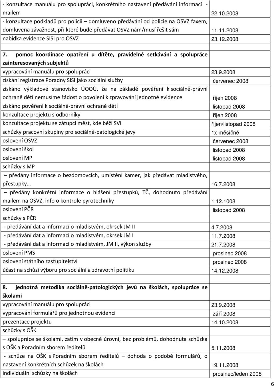 12.2008 7. pomoc koordinace opatření u dítěte, pravidelné setkávání a spolupráce zainteresovaných subjektů vypracování manuálu pro spolupráci 23.9.