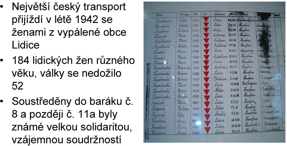 války se nedožilo 52 Soustředěny do baráku č.