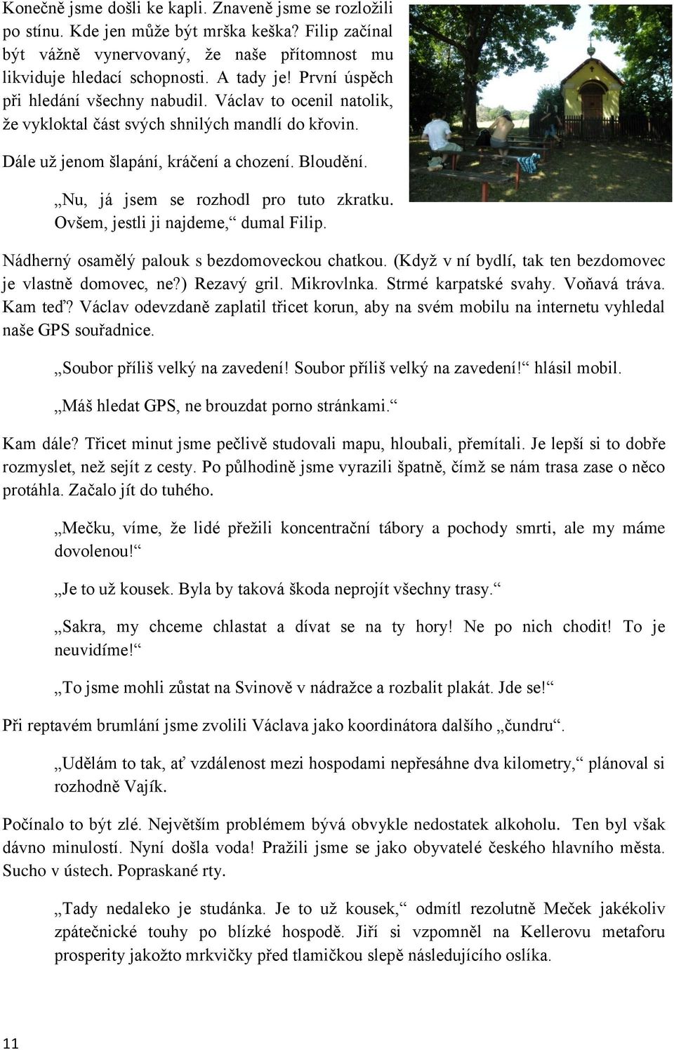 Nu, já jsem se rozhodl pro tuto zkratku. Ovšem, jestli ji najdeme, dumal Filip. Nádherný osamělý palouk s bezdomoveckou chatkou. (Kdyţ v ní bydlí, tak ten bezdomovec je vlastně domovec, ne?