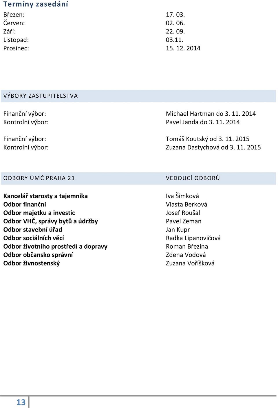 2014 Finanční výbor: Tomáš Koutský od 3. 11.