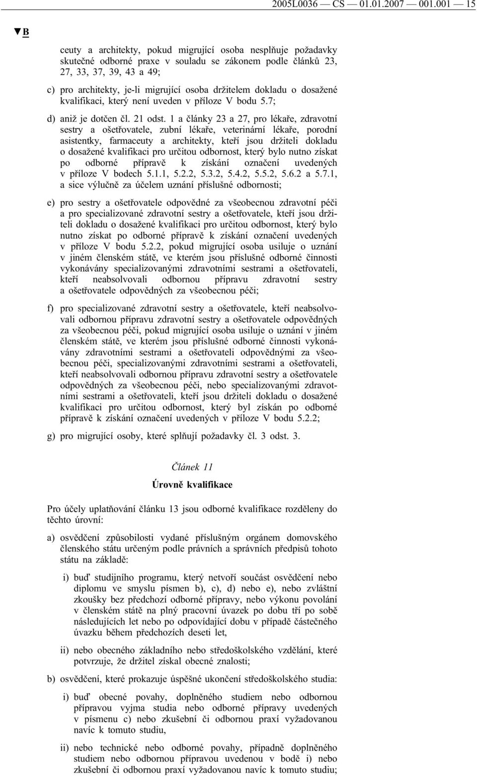 držitelem dokladu o dosažené kvalifikaci, který není uveden v příloze V bodu 5.7; d) aniž je dotčen čl. 21 odst.