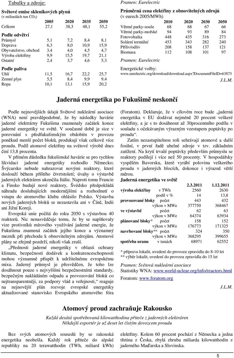 Průměrná cena elektřiny z obnovitelných zdrojů (v eurech 2005/MWh) 2010 2020 2030 2050 Větrné parky-souše 68 68 67 66 Větrné parky-mořské 94 93 89 84 Fotovoltaika 448 435 316 273 Solární termální 453