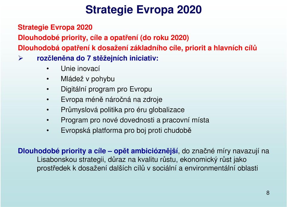 politika pro éru globalizace Program pro nové dovednosti a pracovní místa Evropská platforma pro boj proti chudobě Dlouhodobé priority a cíle opět