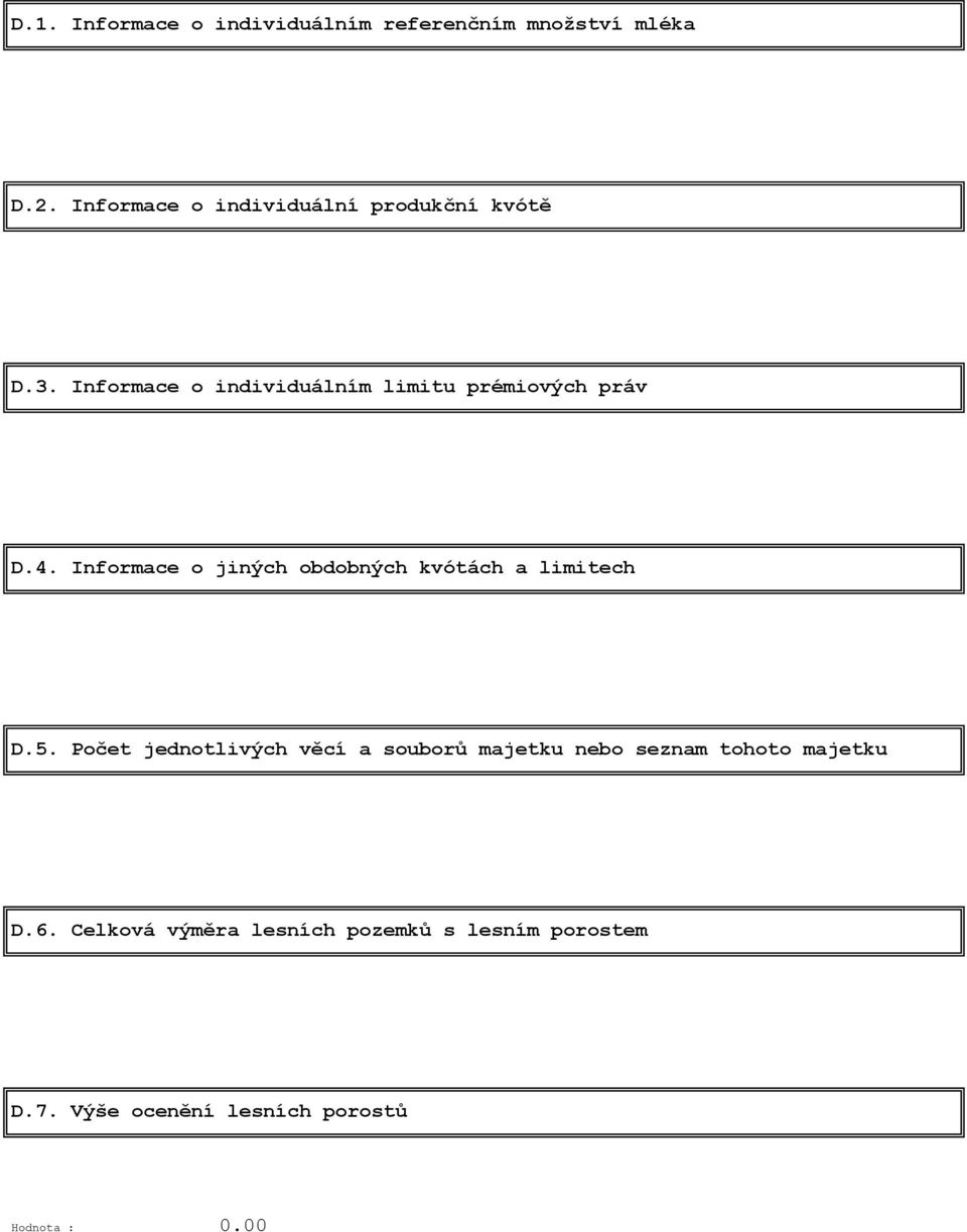 4. Informace o jiných obdobných kvótách a limitech D.5.